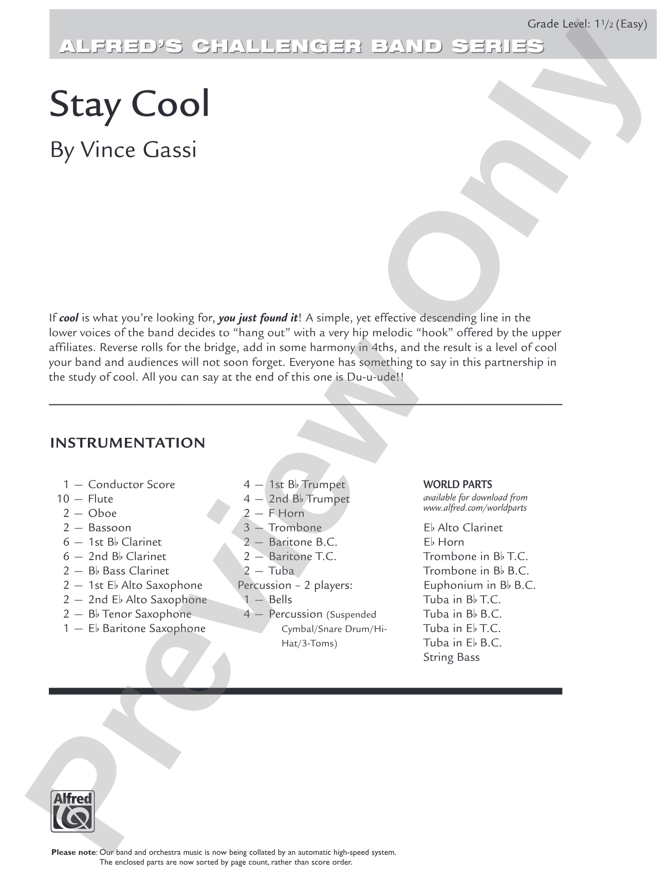 Stay Cool: Concert Band Conductor Score & Parts