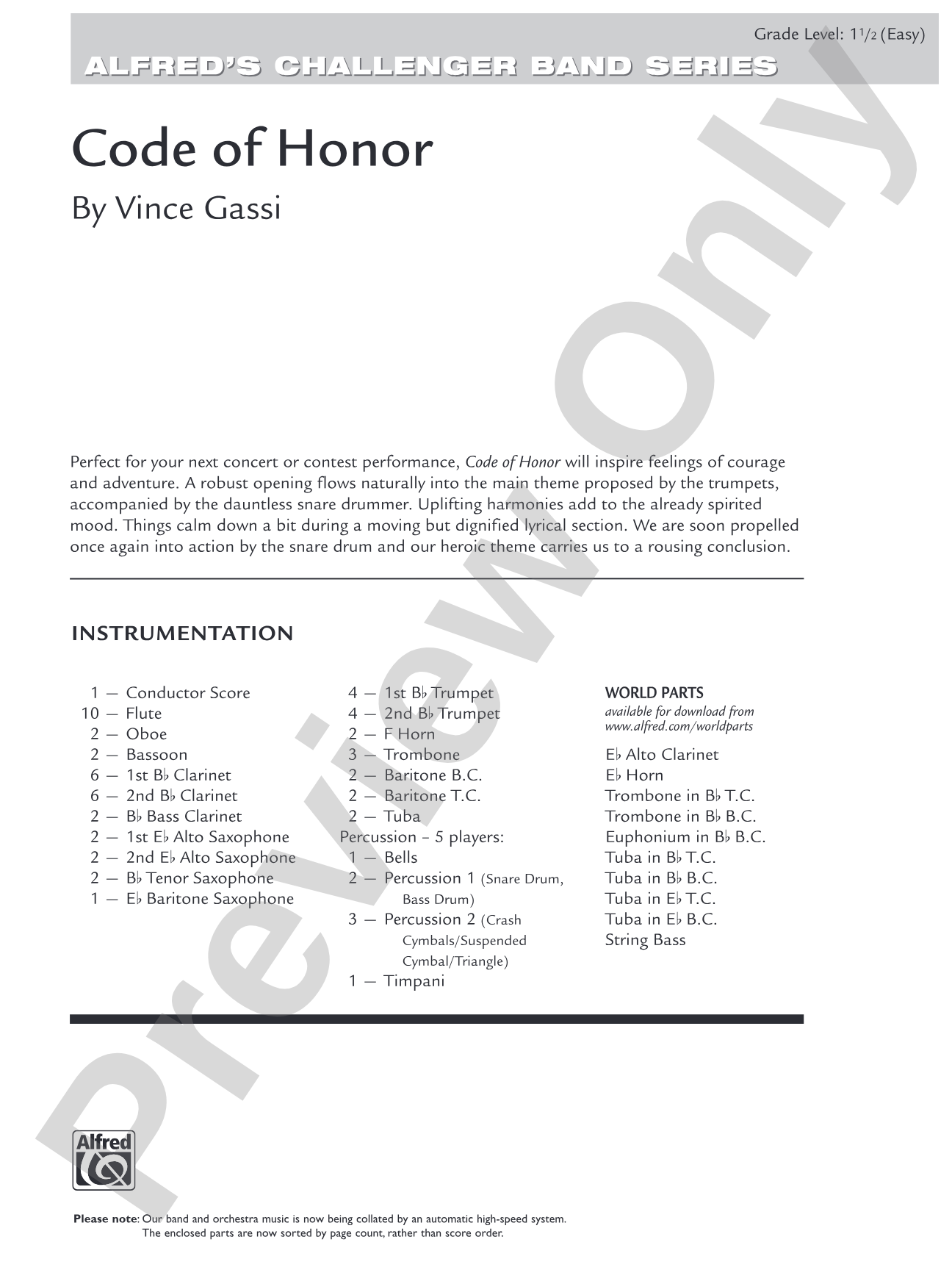 Code of Honor: Concert Band Conductor Score & Parts