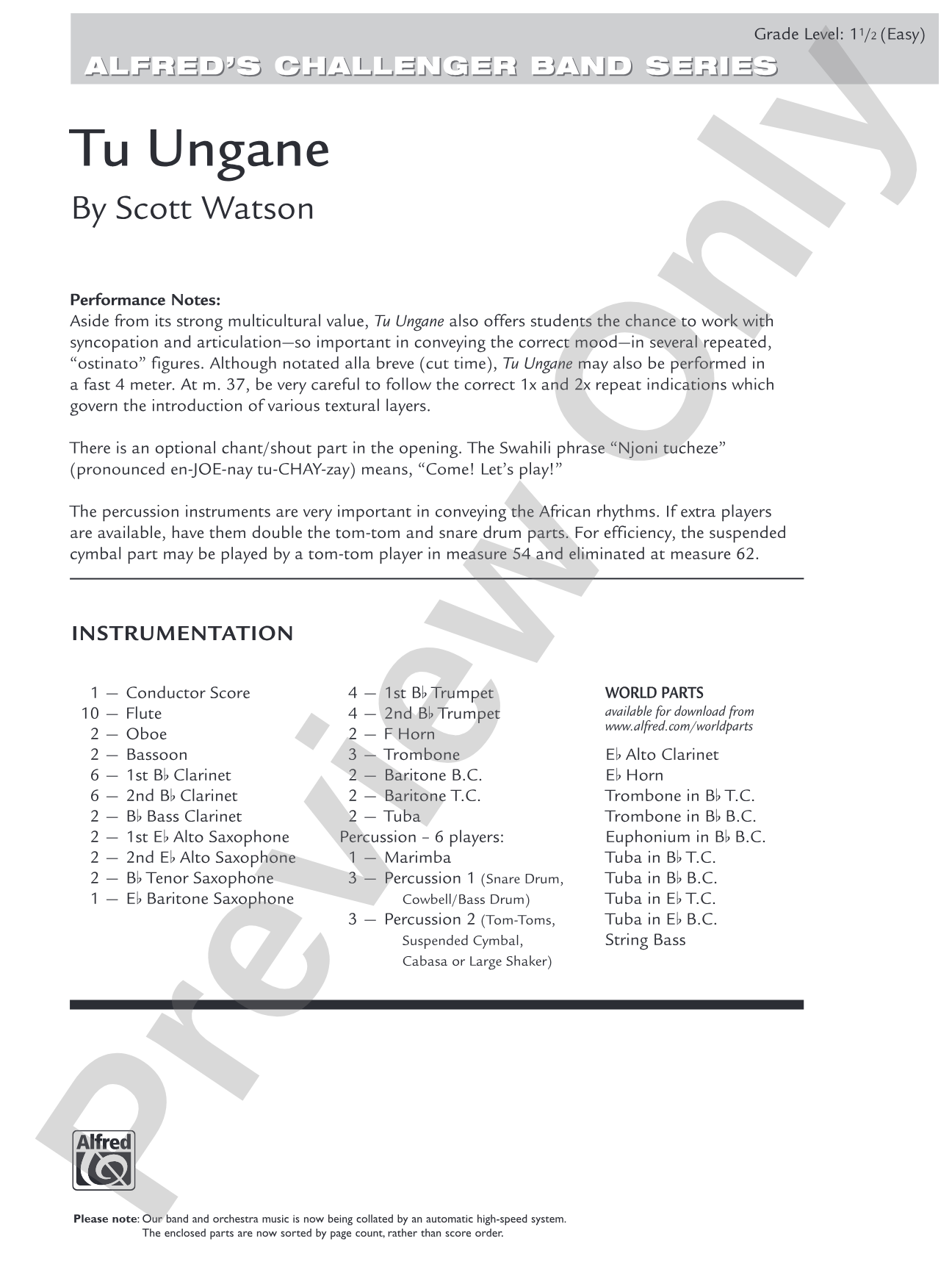 Tu Ungane: Concert Band Conductor Score & Parts