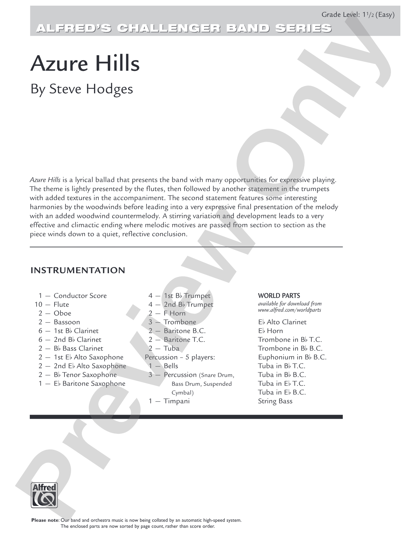 Azure Hills: Concert Band Conductor Score & Parts