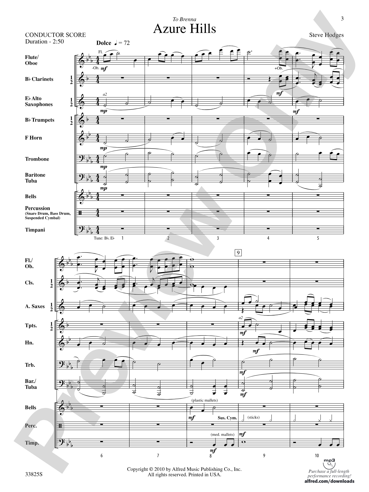 Azure Hills: Concert Band Conductor Score & Parts