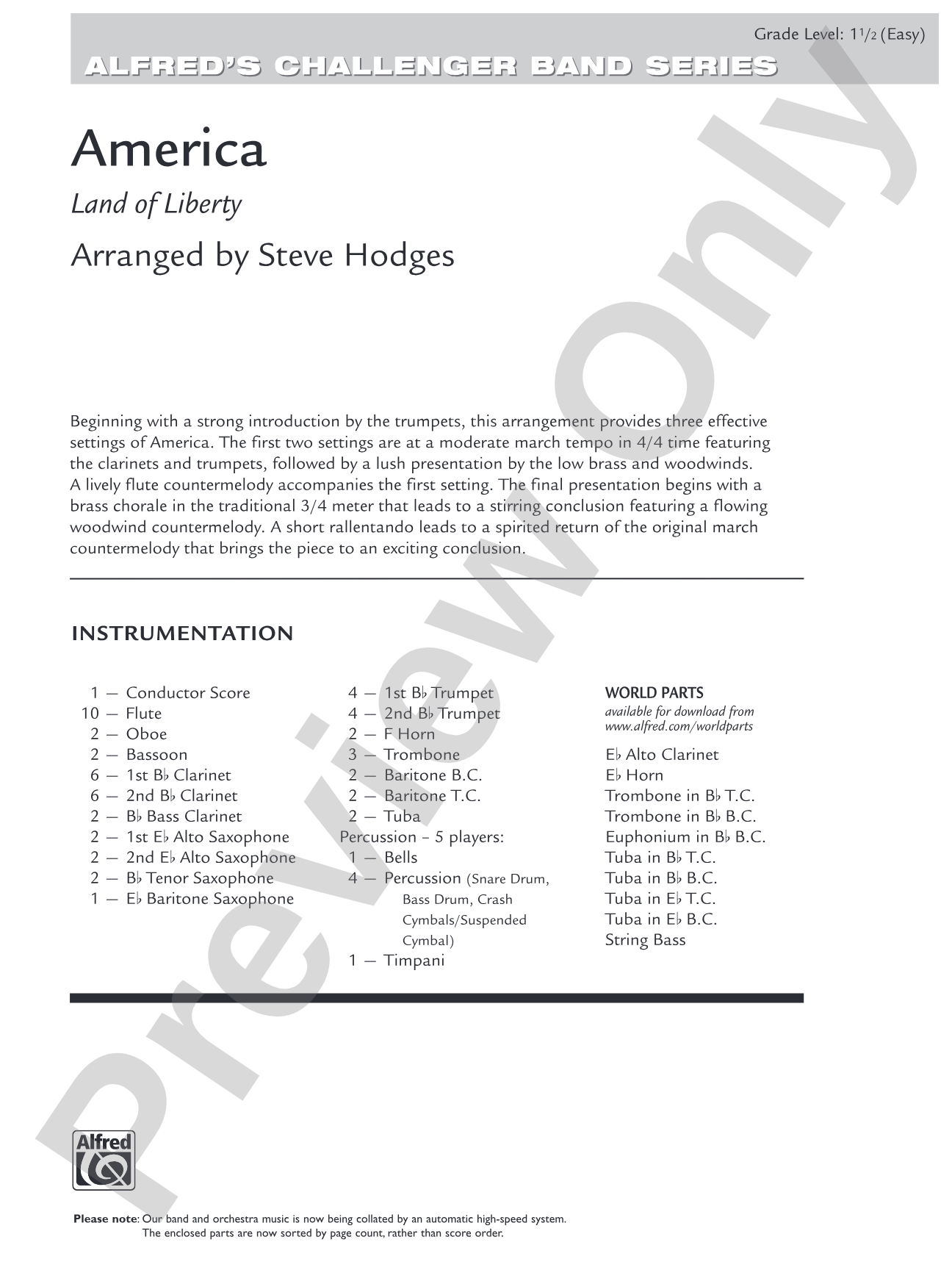 America - Land of Liberty: Score