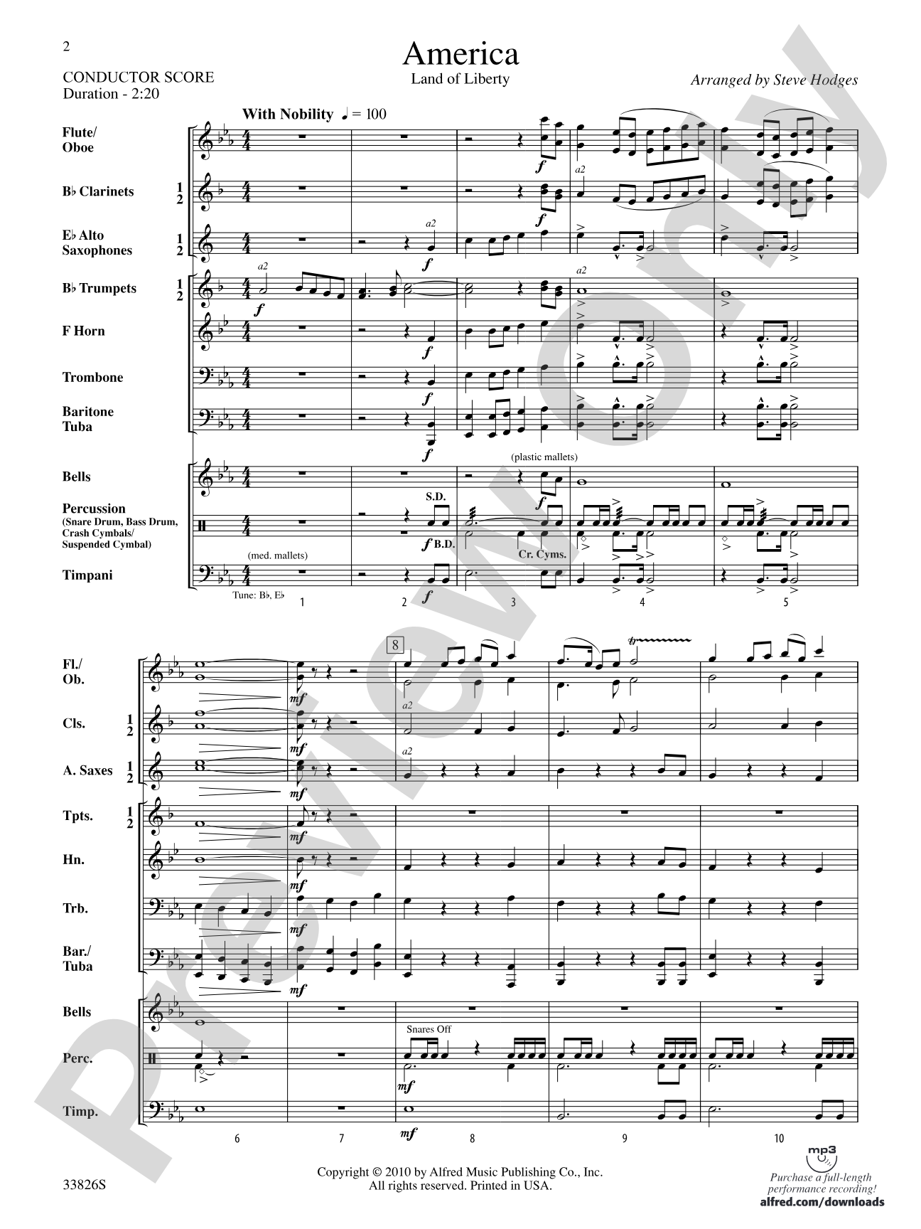 America - Land of Liberty: Score