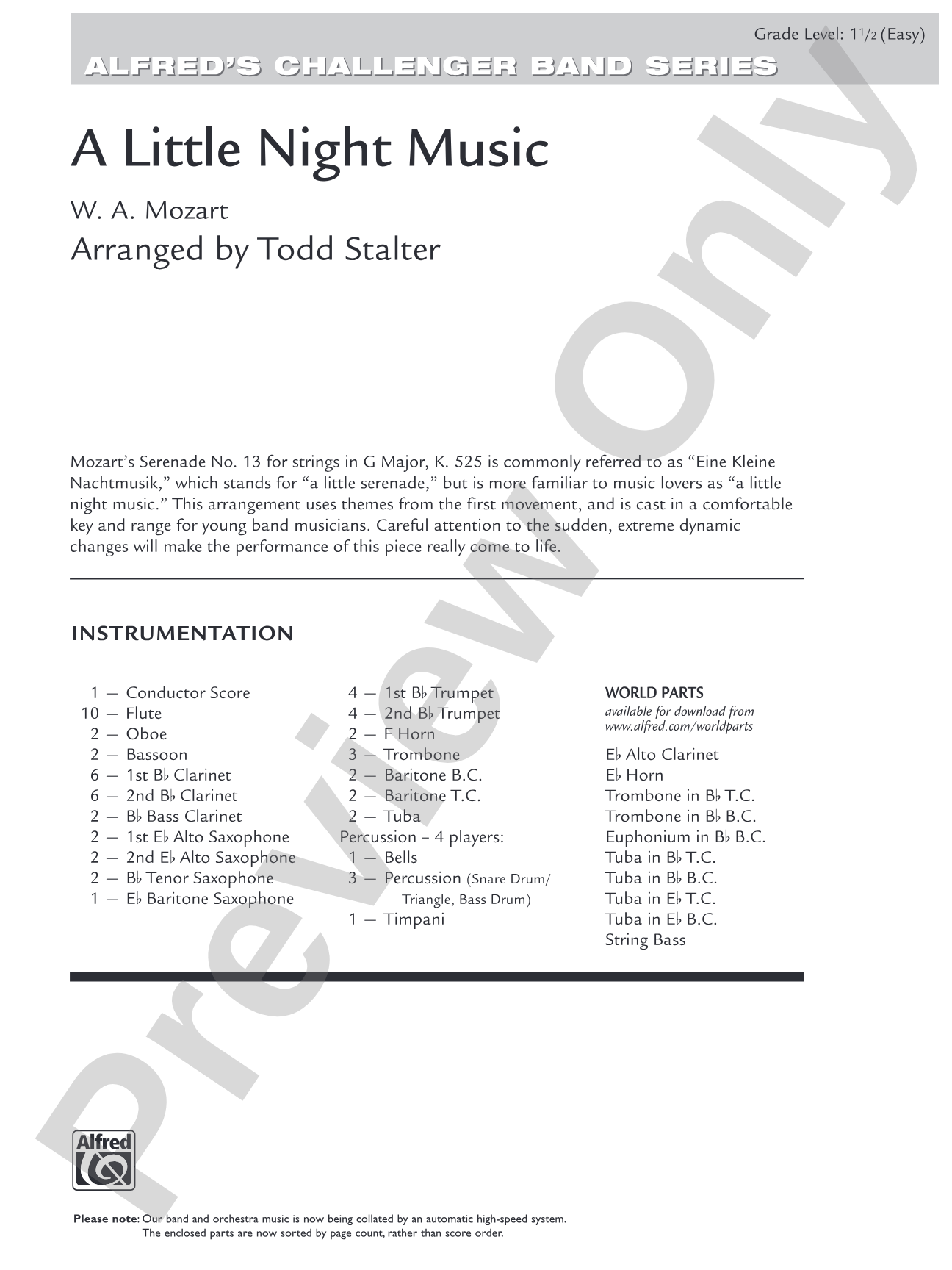 A Little Night Music: Concert Band Conductor Score & Parts