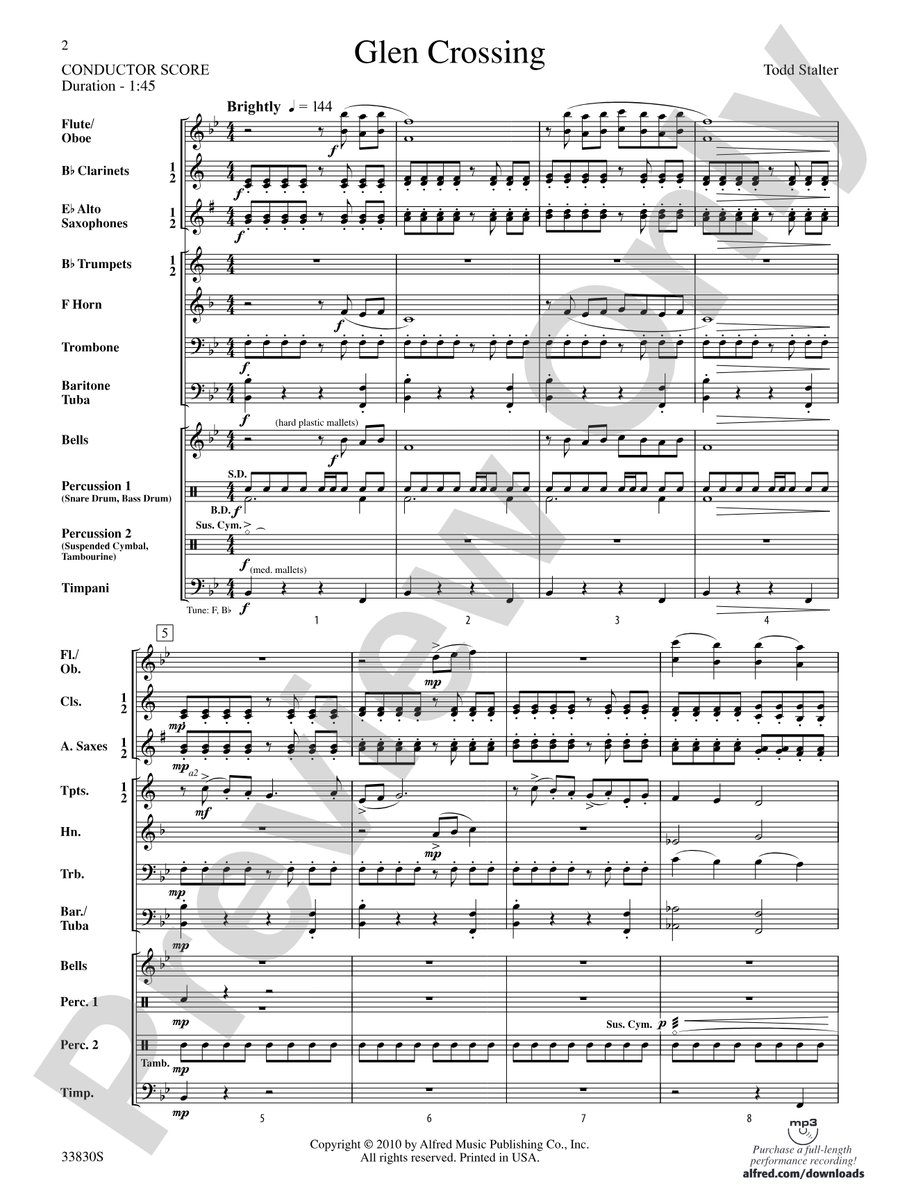 Glen Crossing: Concert Band Conductor Score & Parts