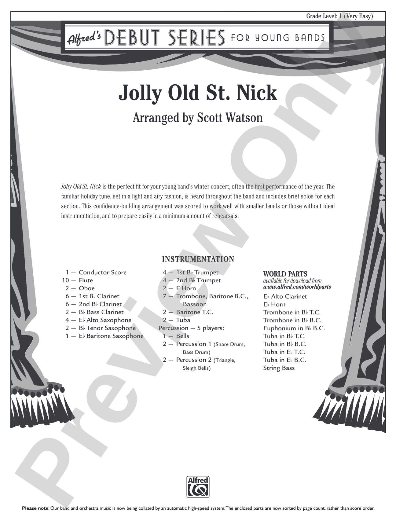 Jolly Old St. Nick: Concert Band Conductor Score & Parts