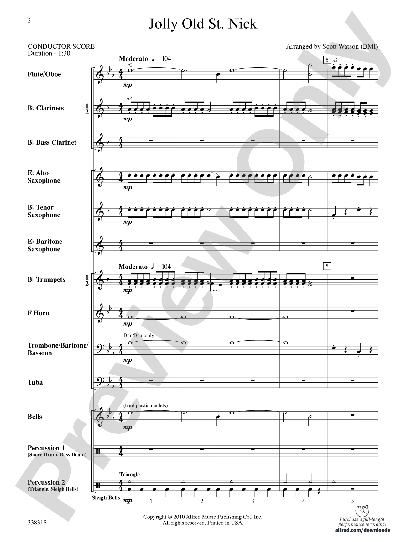 Jolly Old St. Nick: Concert Band Conductor Score & Parts