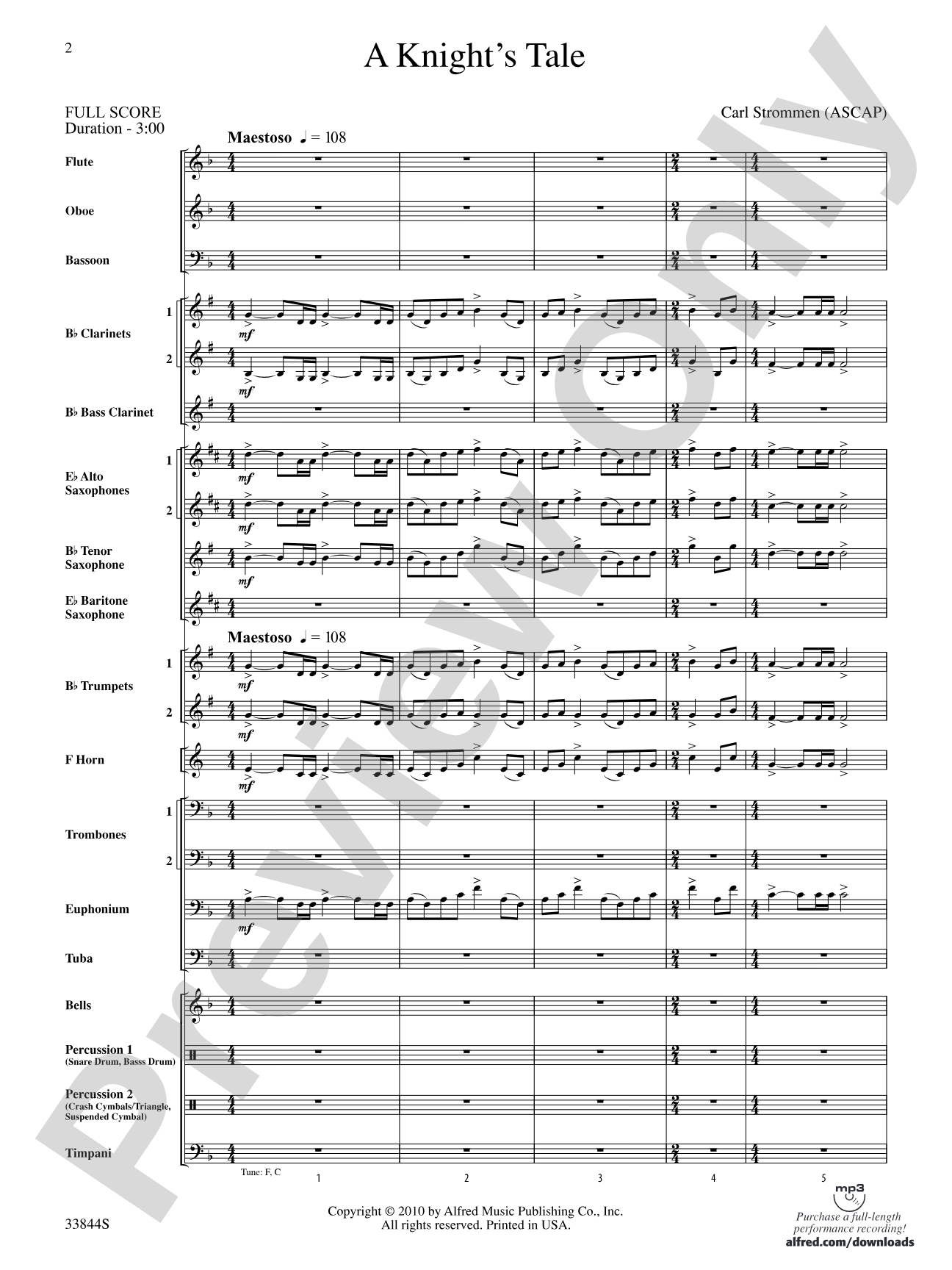 A Knight's Tale: Concert Band Conductor Score & Parts