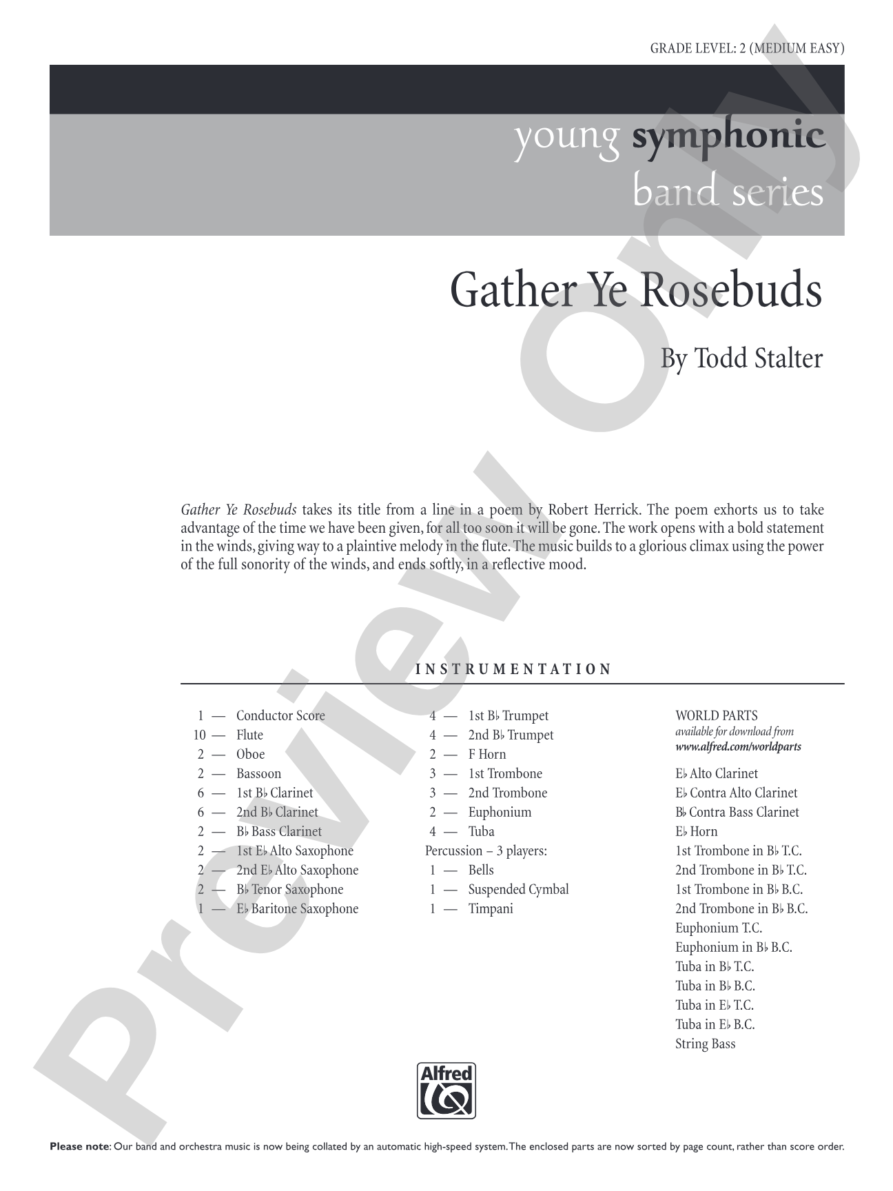 Gather Ye Rosebuds: Concert Band Conductor Score & Parts