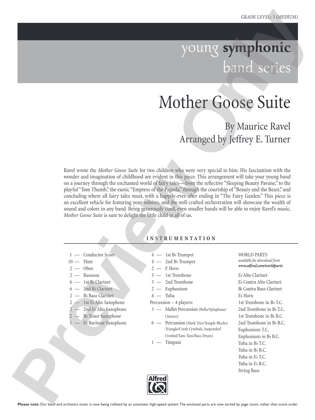 Mother Goose Suite: Concert Band Conductor Score & Parts