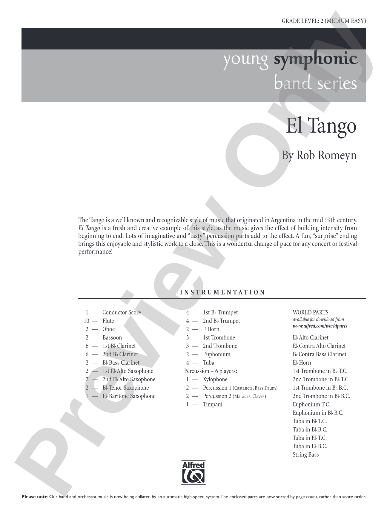 El Tango: Concert Band Conductor Score & Parts