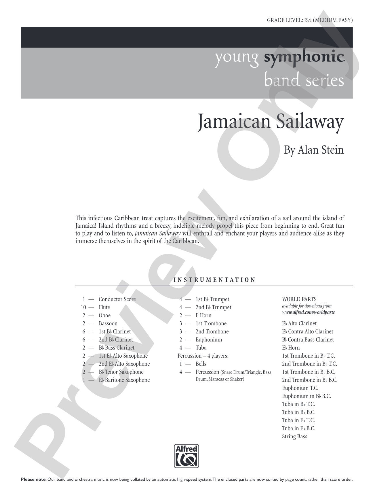 Jamaican Sailaway: Concert Band Conductor Score & Parts