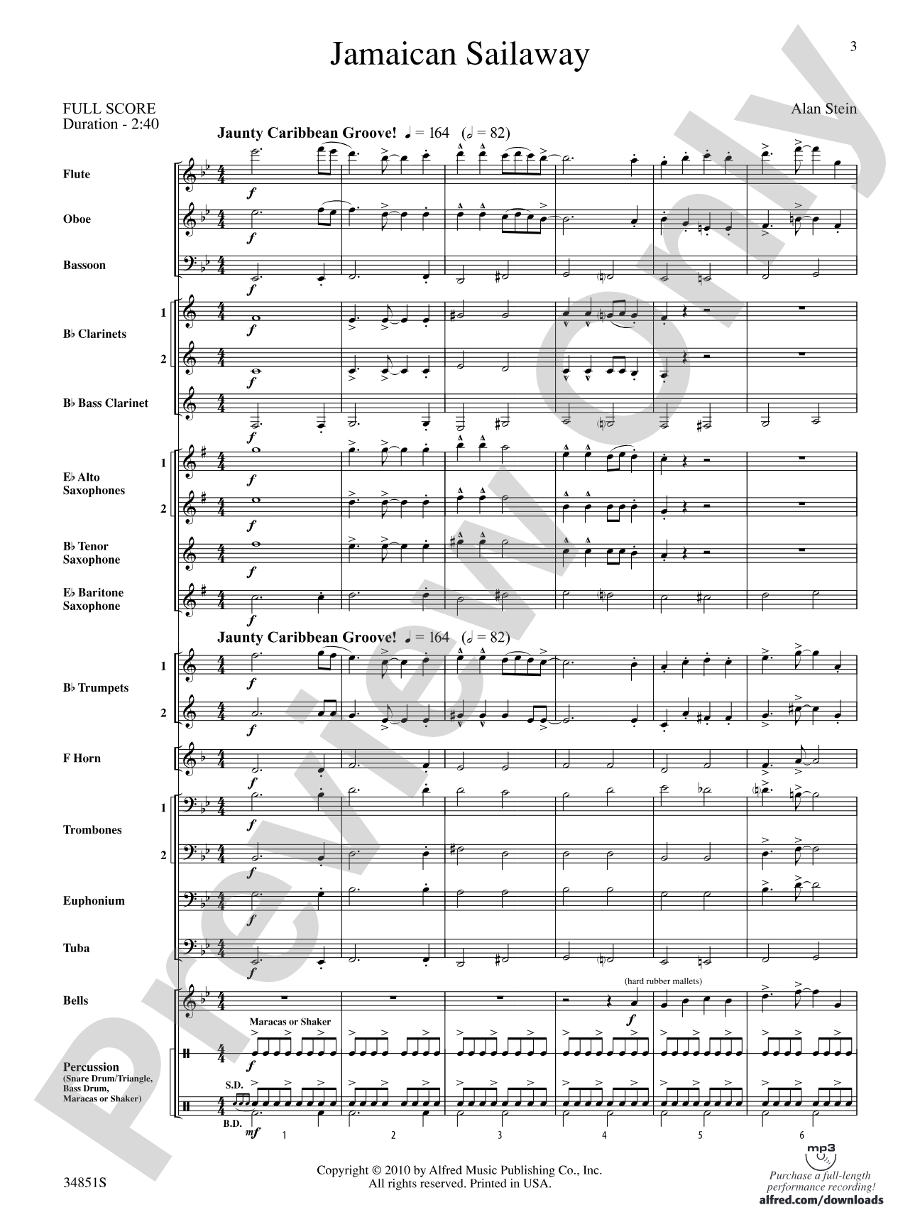 Jamaican Sailaway: Concert Band Conductor Score & Parts