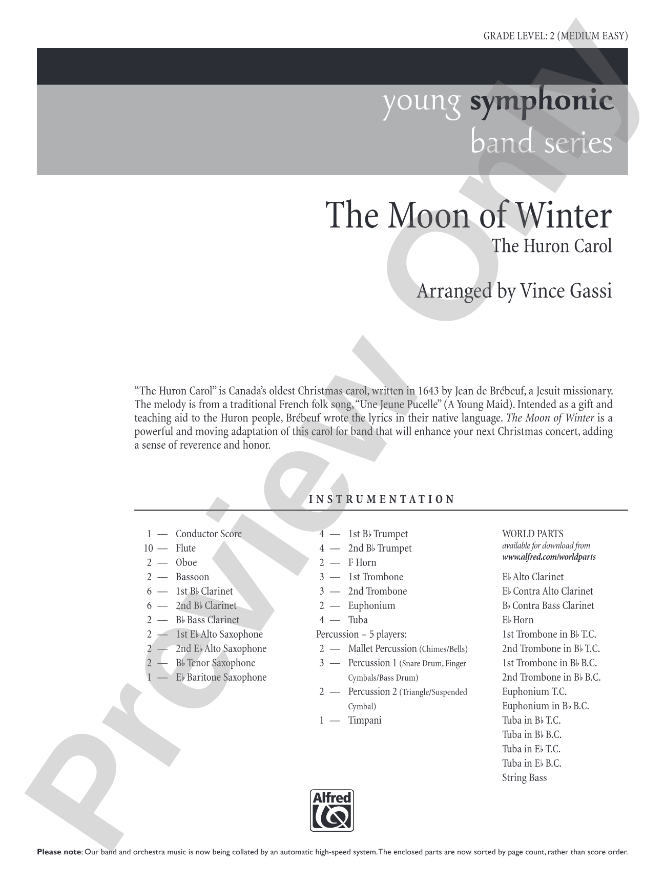 The Moon of Winter (The Huron Carol): Concert Band Conductor Score & Parts