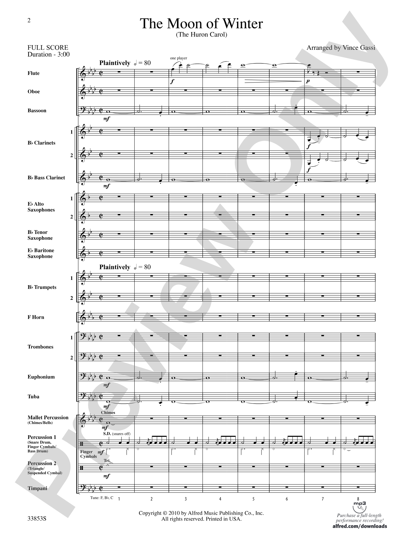 The Moon of Winter (The Huron Carol): Concert Band Conductor Score & Parts