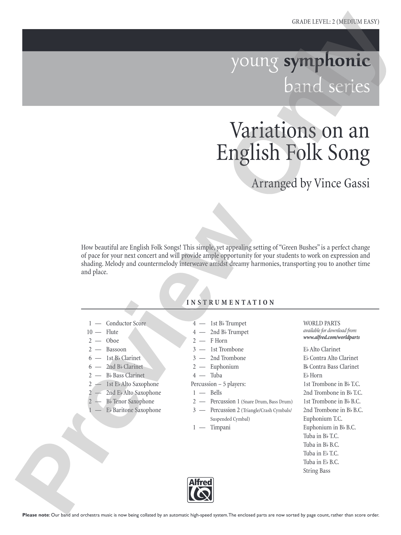 Variations on an English Folk Song: Concert Band Conductor Score & Parts