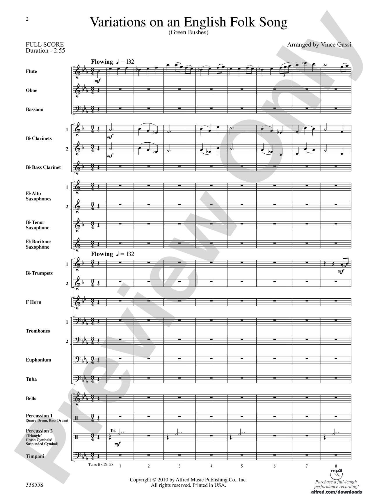 Variations on an English Folk Song: Concert Band Conductor Score & Parts