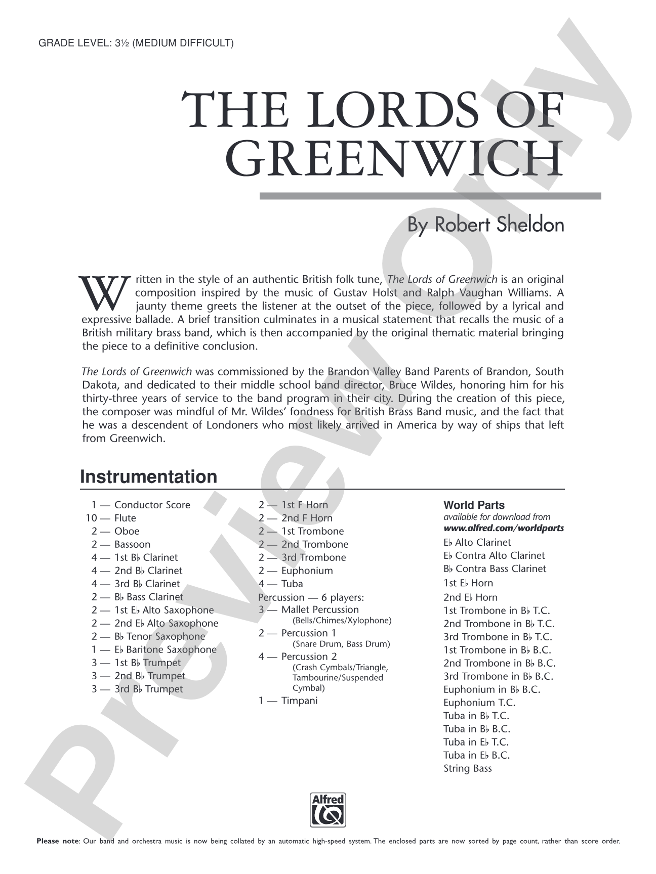 The Lords of Greenwich: Concert Band Conductor Score & Parts
