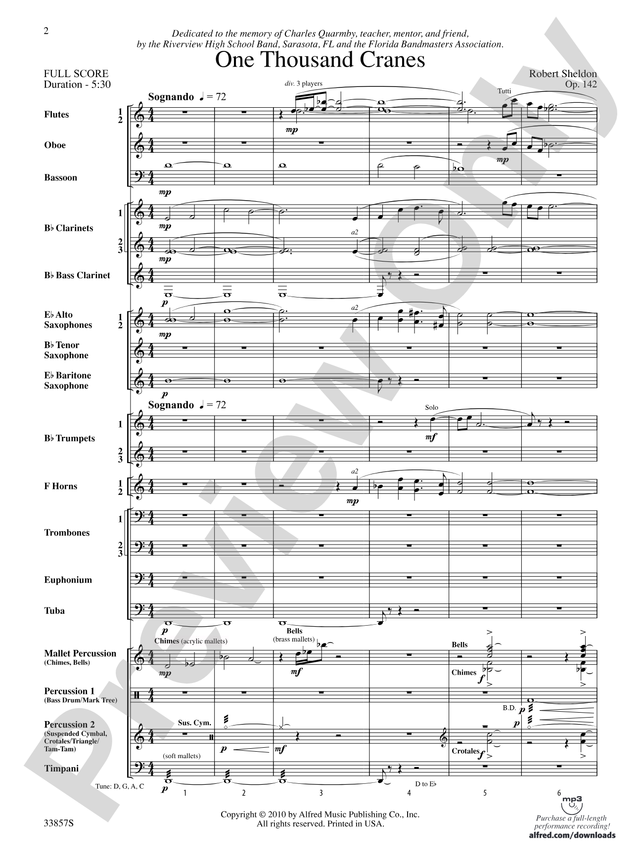 One Thousand Cranes: Concert Band Conductor Score & Parts