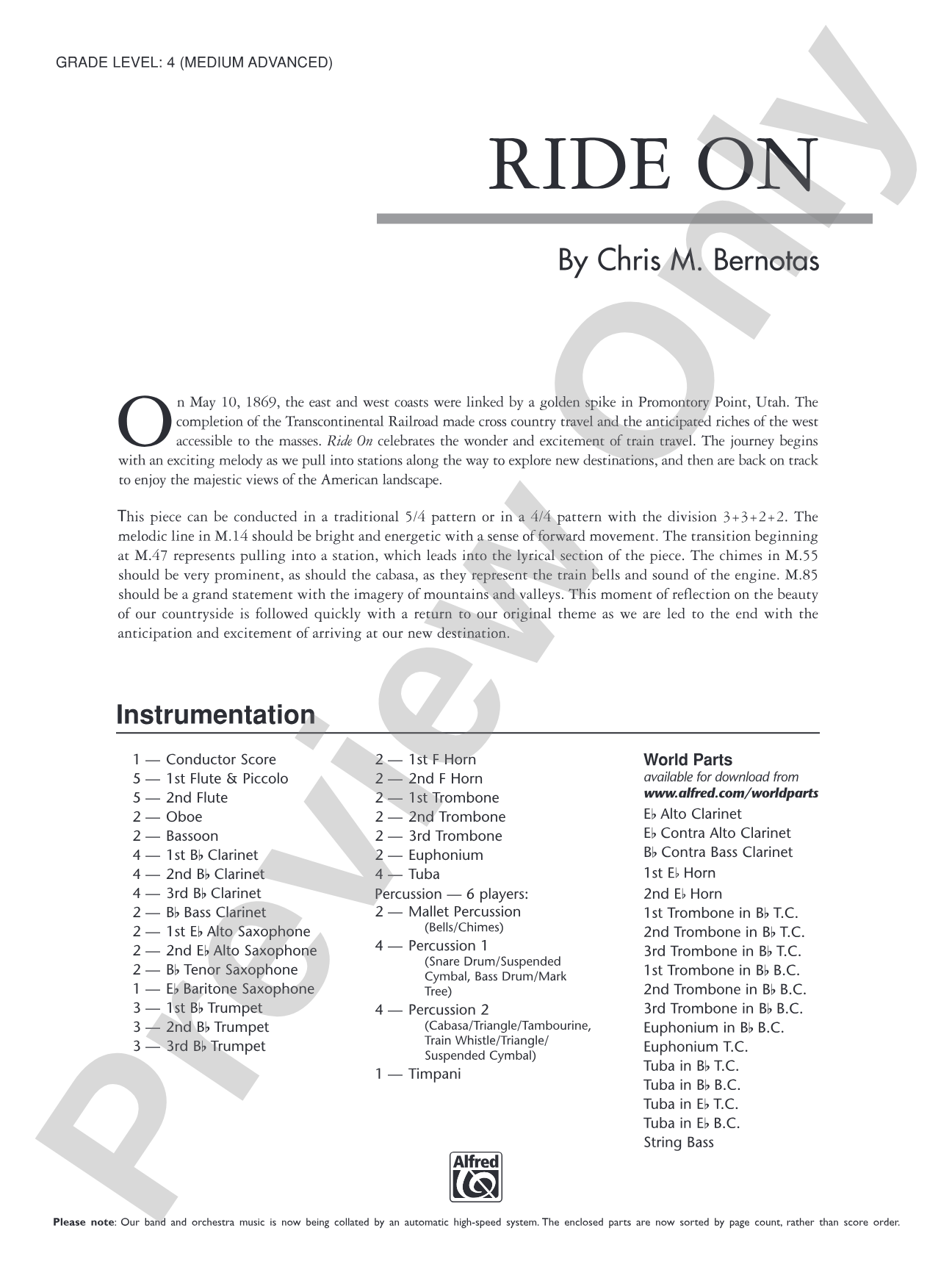 Ride On: Concert Band Conductor Score & Parts