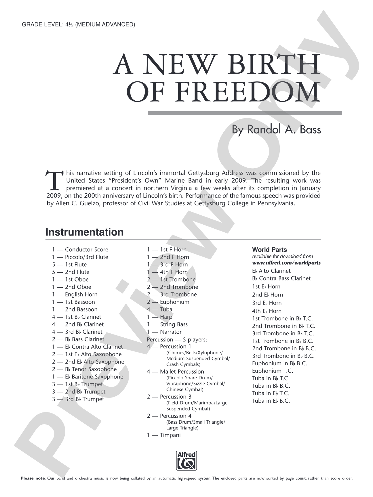 A New Birth of Freedom: Concert Band Conductor Score & Parts