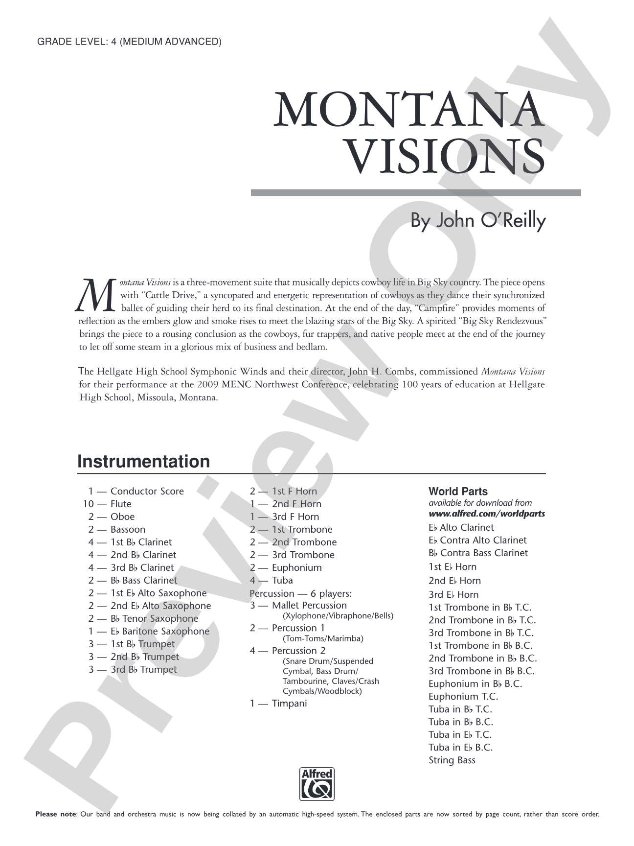 Montana Visions: Concert Band Conductor Score & Parts