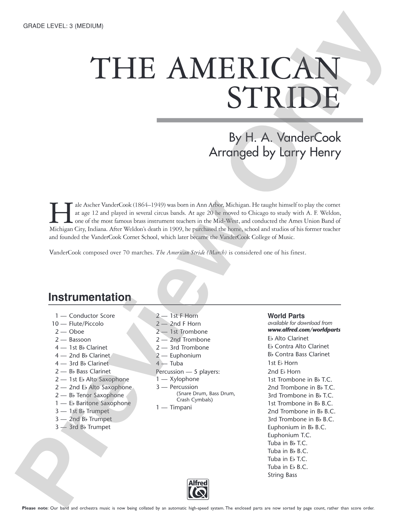 The American Stride: Concert Band Conductor Score & Parts