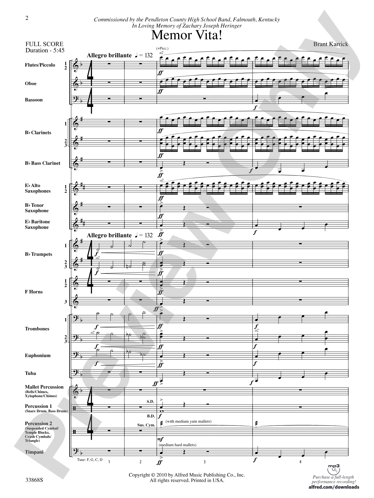 Memor Vita!: Concert Band Conductor Score & Parts