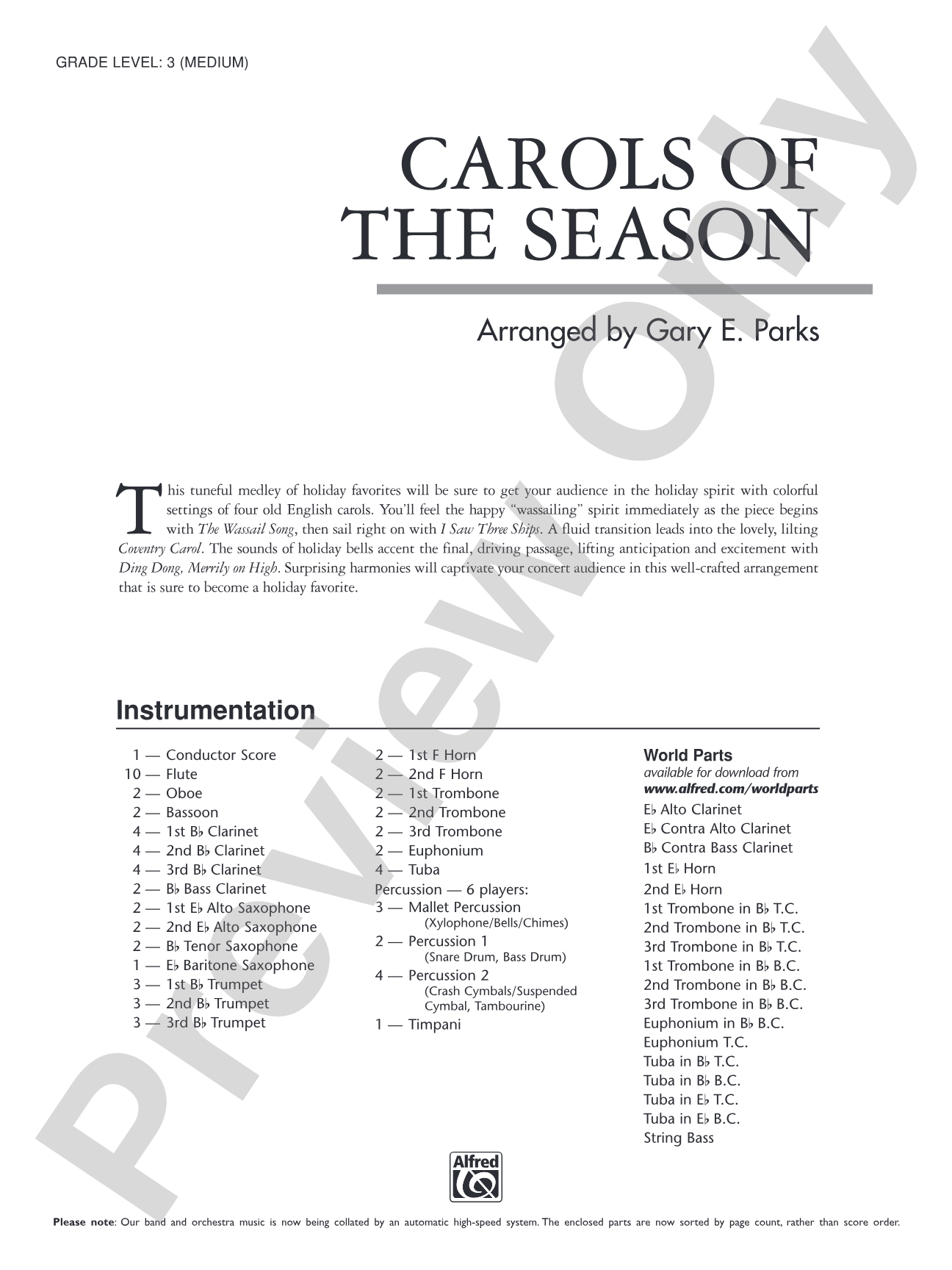 Carols of the Season: Concert Band Conductor Score & Parts
