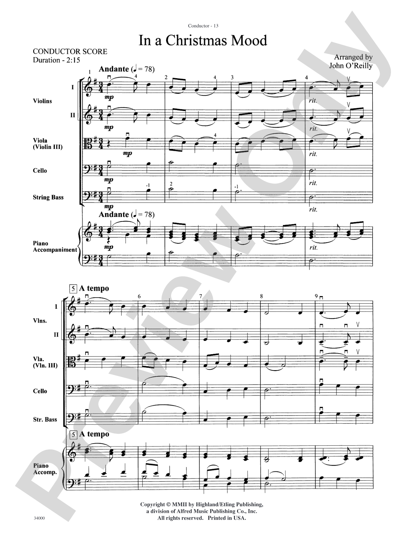 Classics for a Traditional Christmas, Level 2: String Orchestra Conductor Score & Parts