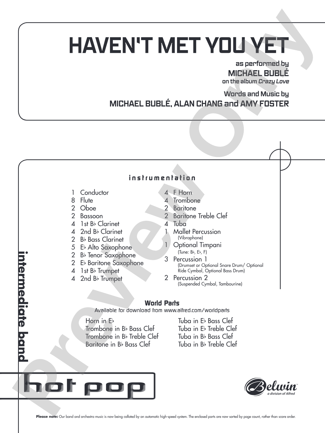 Haven't Met You Yet: Concert Band Conductor Score & Parts