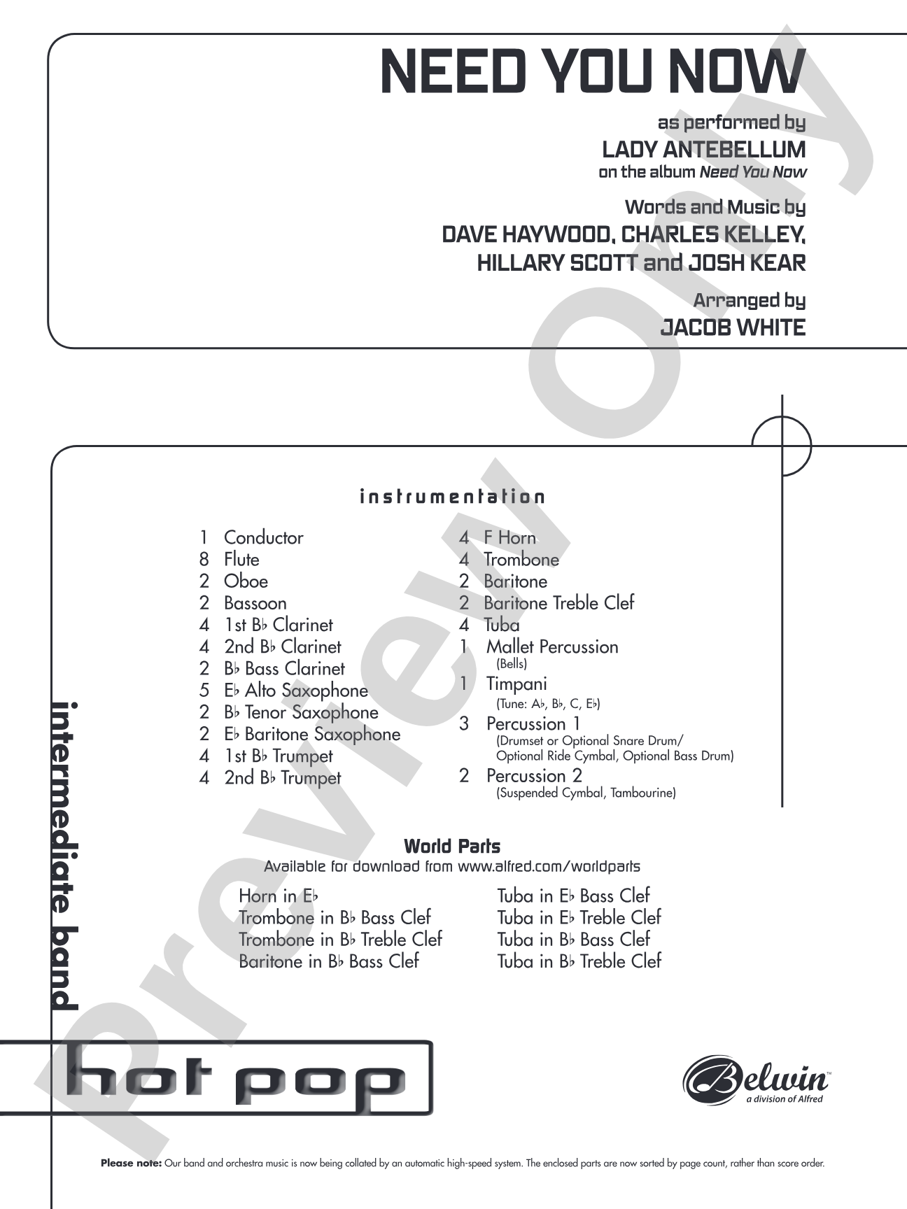 Need You Now: Concert Band Conductor Score & Parts
