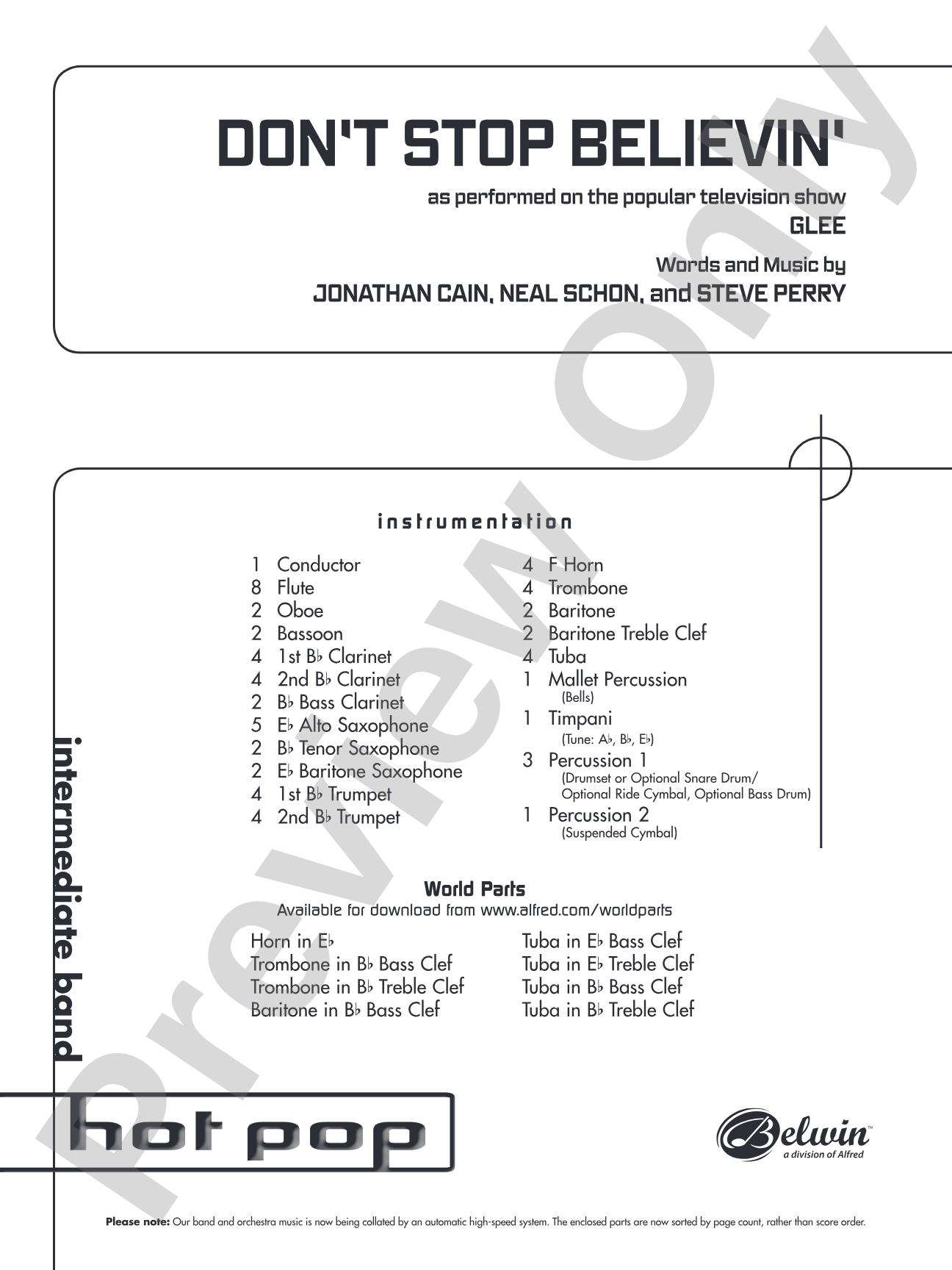Don't Stop Believin': Concert Band Conductor Score & Parts
