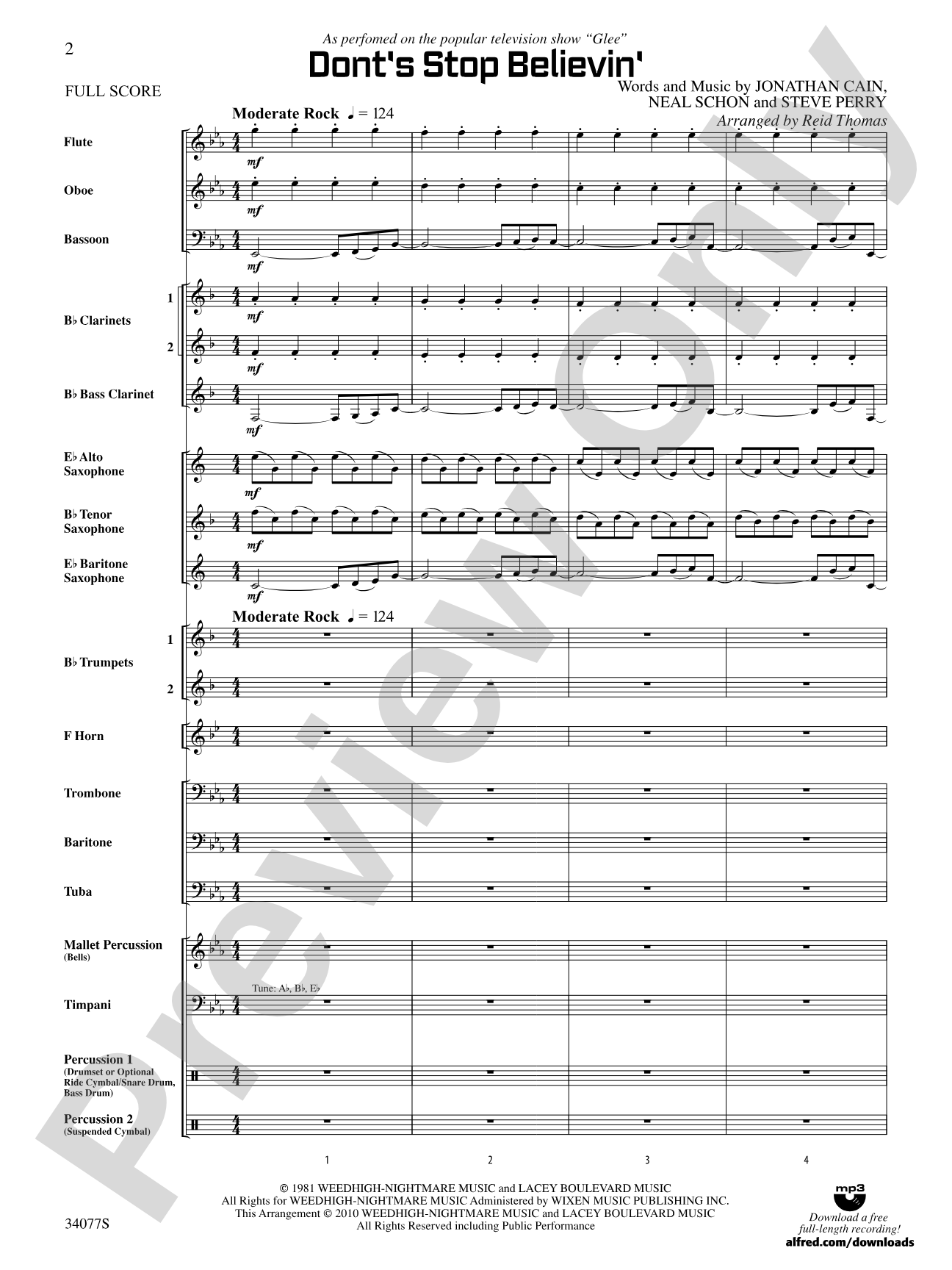 Don't Stop Believin': Concert Band Conductor Score & Parts