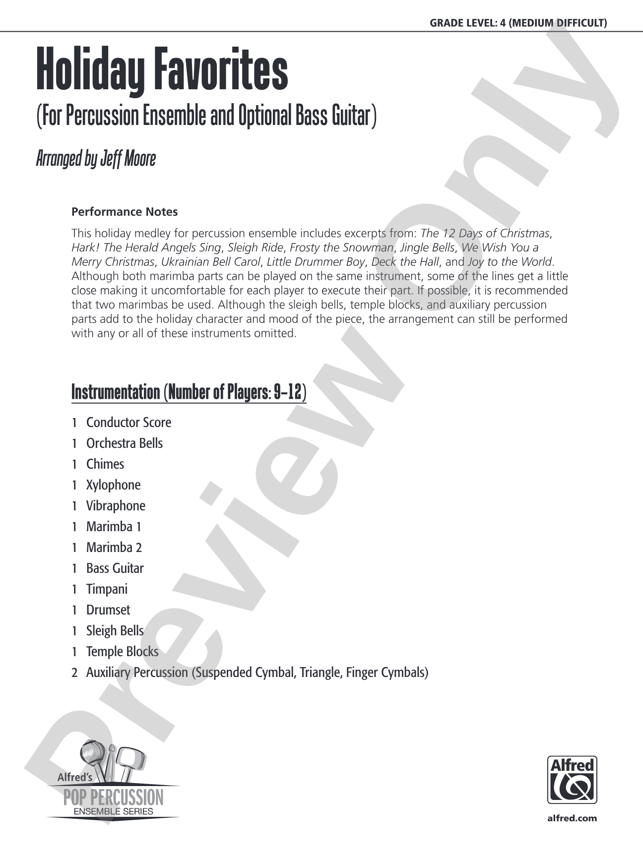 Holiday Favorites: Percussion Ensemble Score & Parts