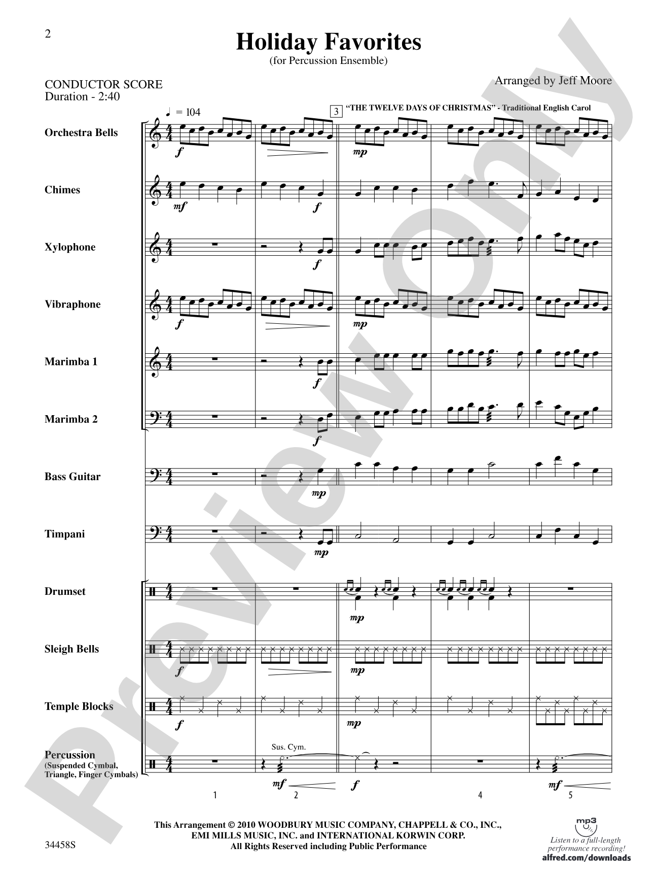 Holiday Favorites: Percussion Ensemble Score & Parts