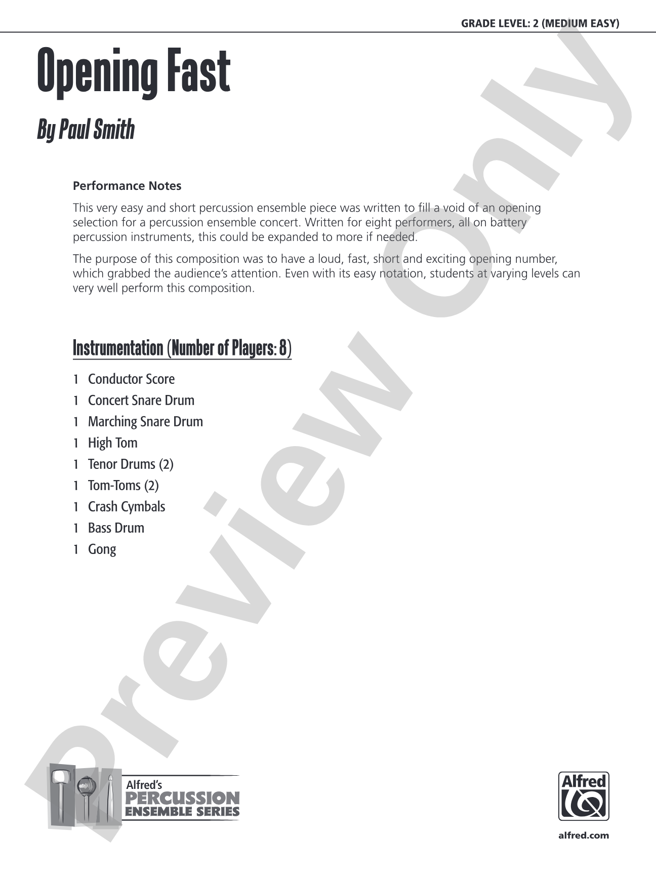 Opening Fast: Percussion Ensemble Conductor Score & Parts