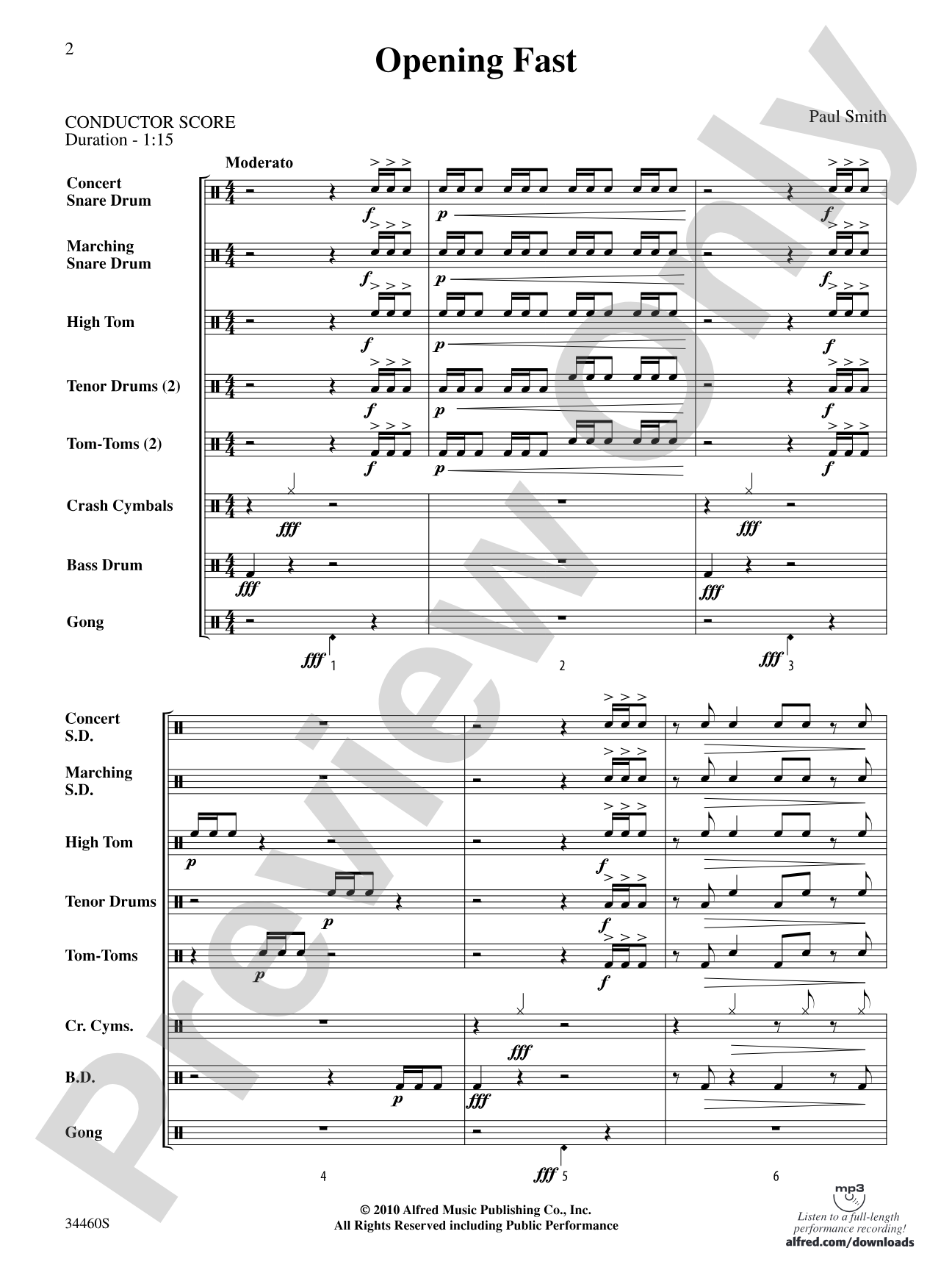 Opening Fast: Percussion Ensemble Conductor Score & Parts