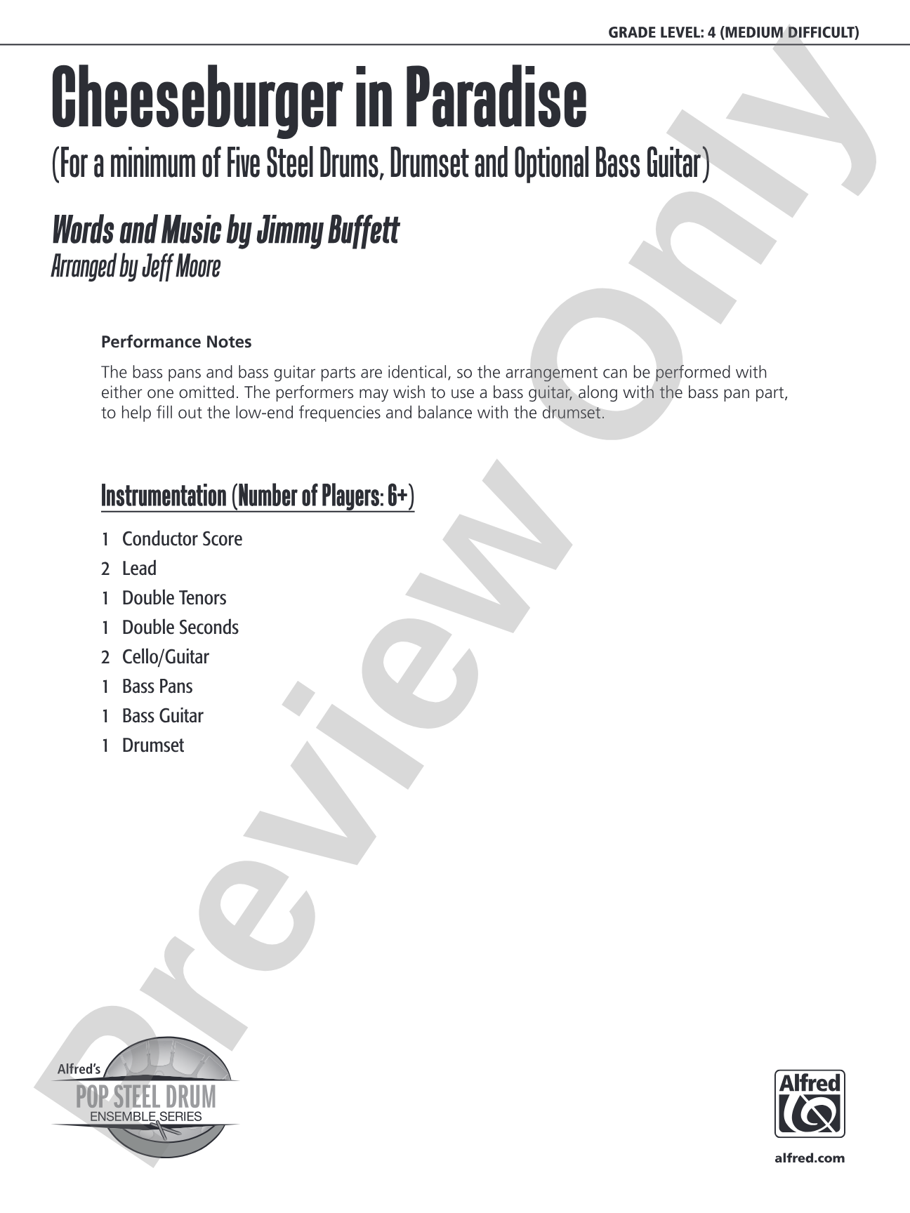 Cheeseburger in Paradise: Steel Drum Conductor Score & Parts