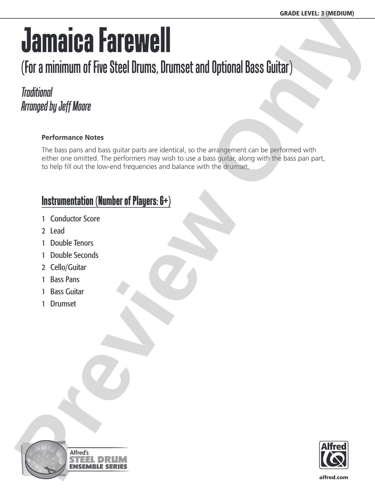 Jamaica Farewell: Steel Drum Conductor Score & Parts