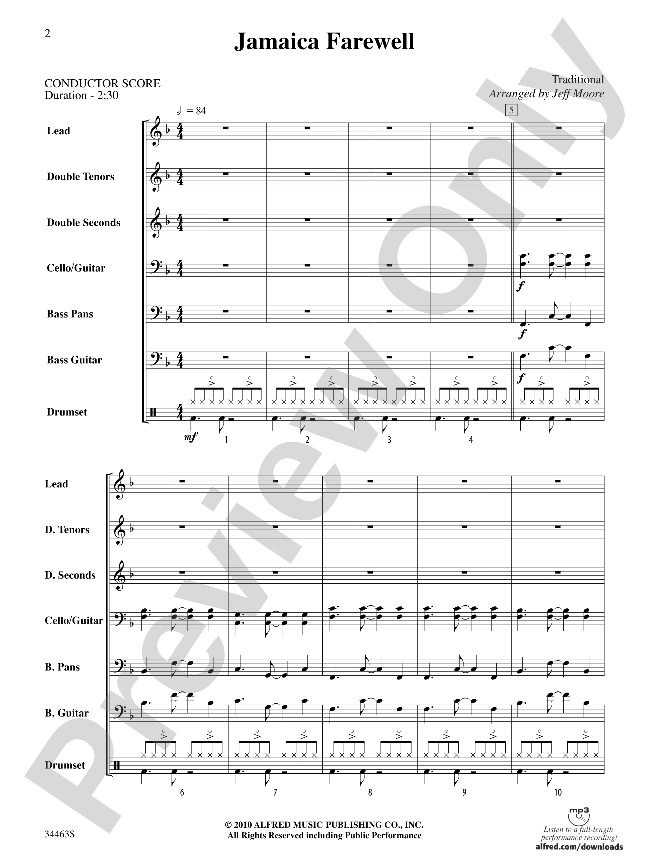 Jamaica Farewell: Steel Drum Conductor Score & Parts