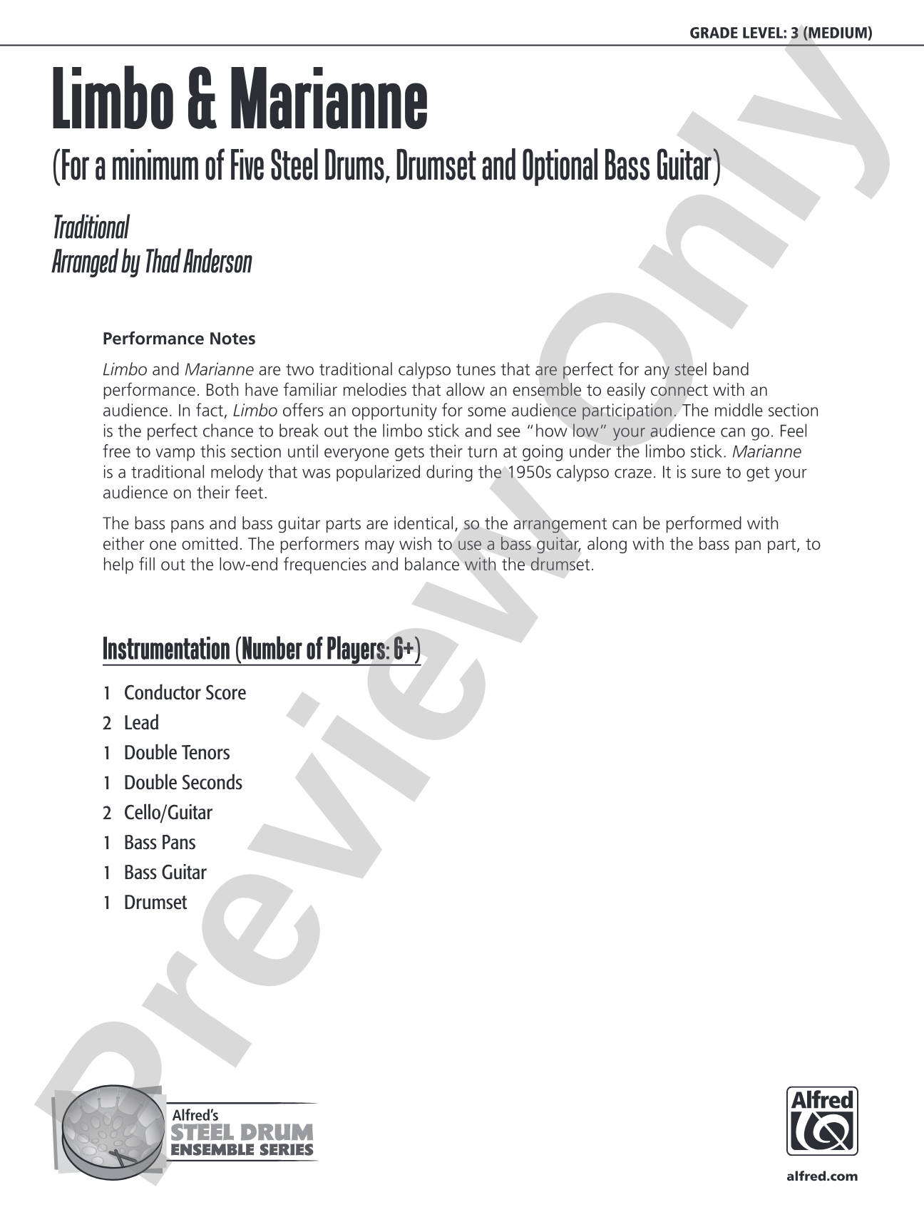 Limbo & Marianne: Steel Drum Conductor Score & Parts