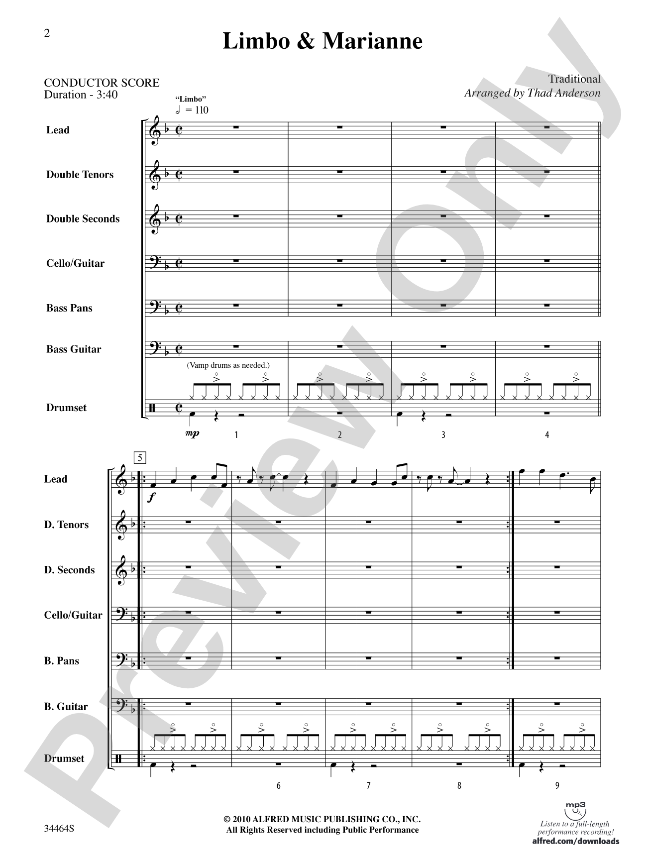 Limbo & Marianne: Steel Drum Conductor Score & Parts