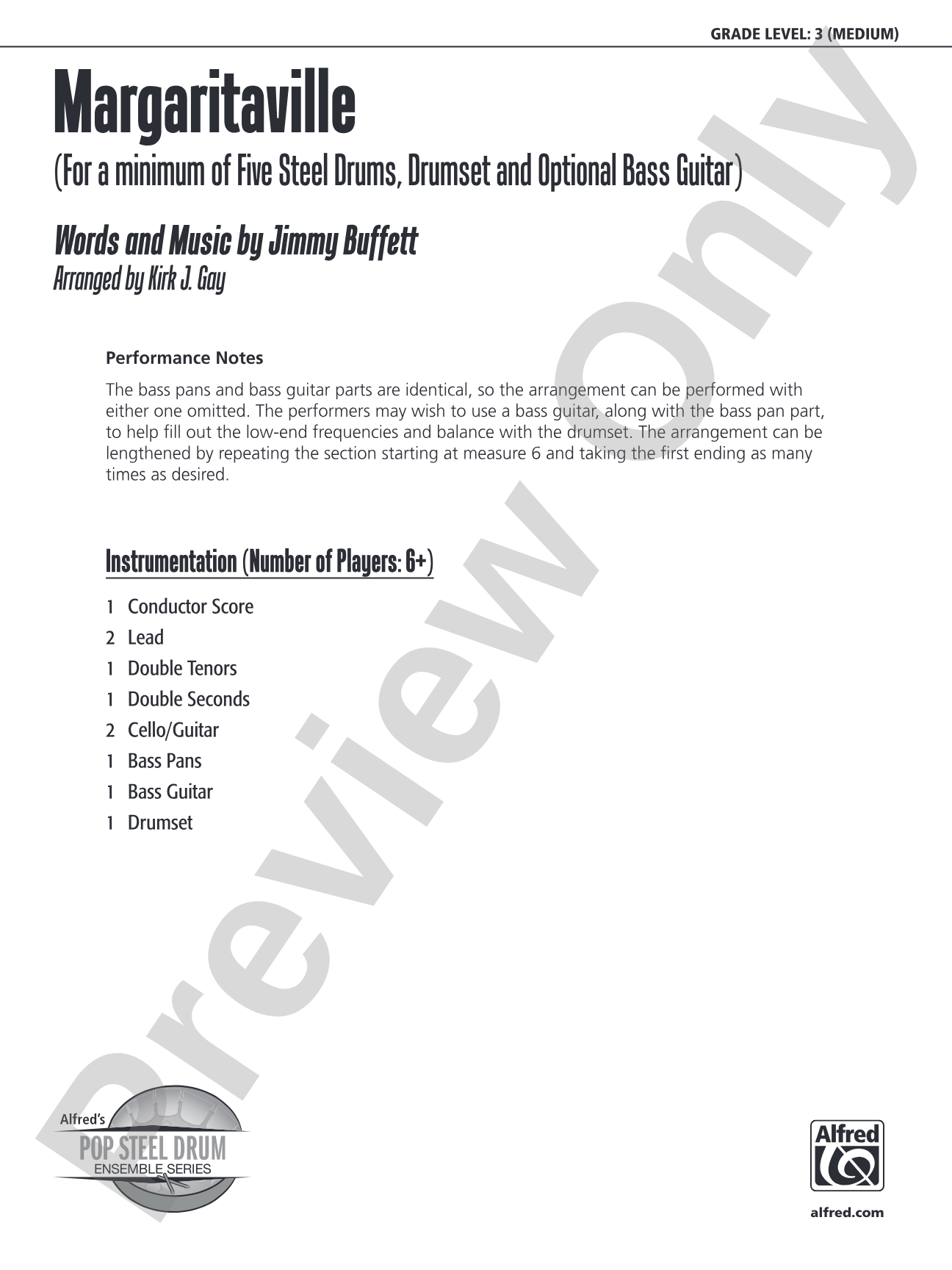 Margaritaville: Steel Drum Conductor Score & Parts