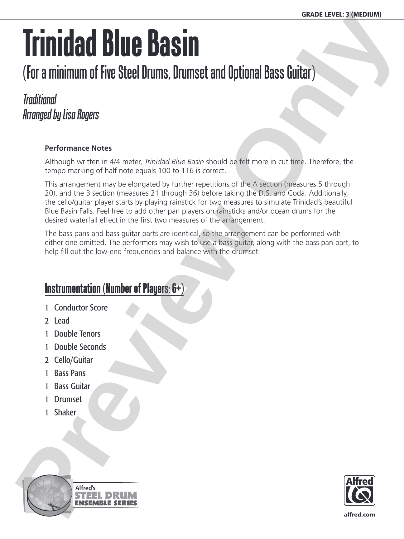 Trinidad Blue Basin: Steel Drum Conductor Score & Parts