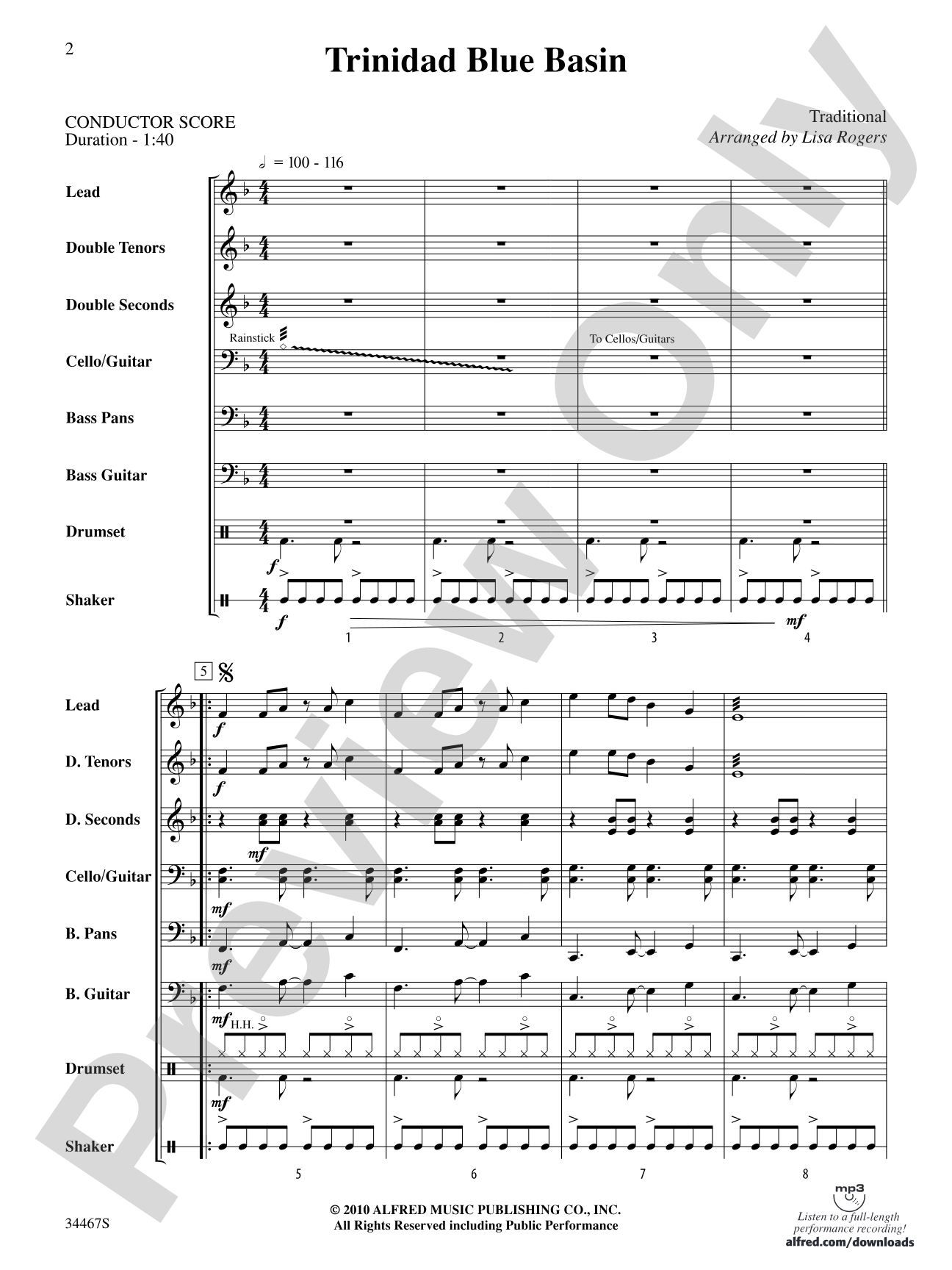 Trinidad Blue Basin: Steel Drum Conductor Score & Parts