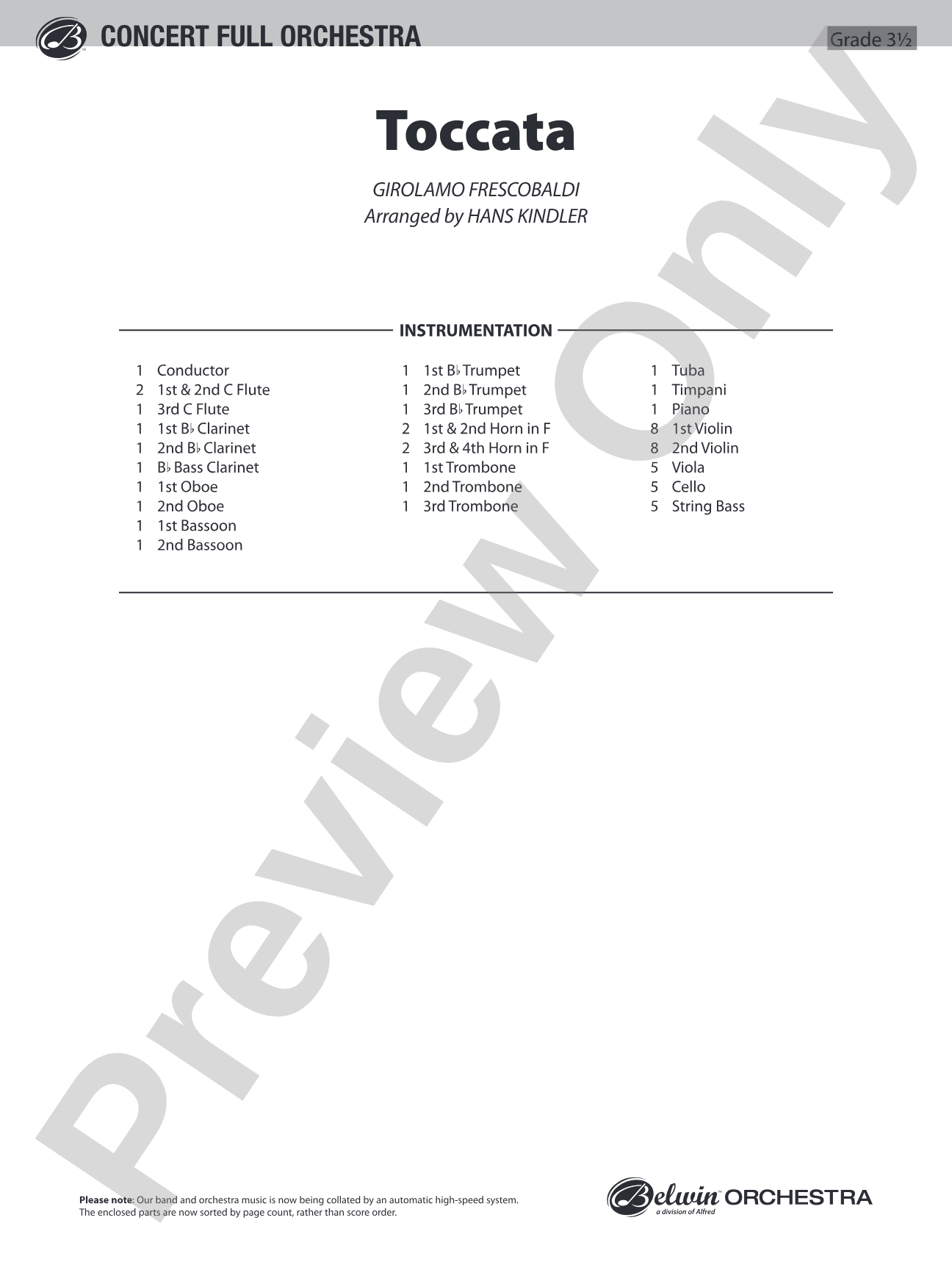 Toccata: Full Orchestra Conductor Score & Parts