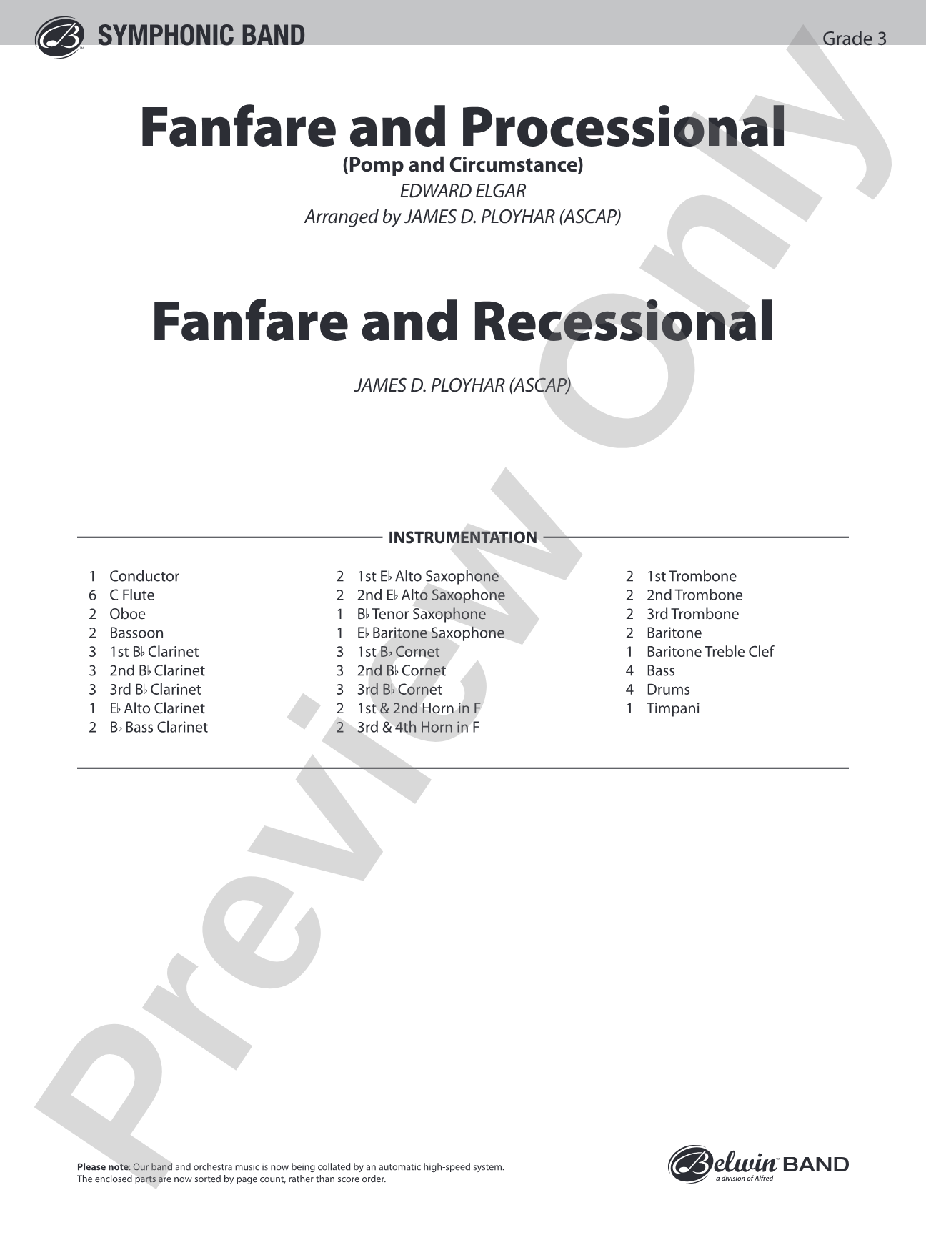 Fanfare, Processional and Recessional: Concert Band Conductor Score & Parts