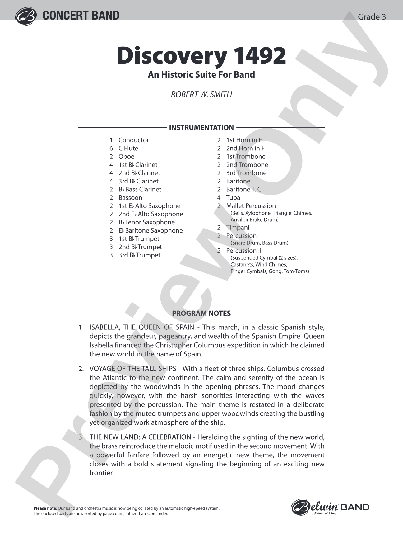 Discovery 1492: Concert Band Conductor Score & Parts