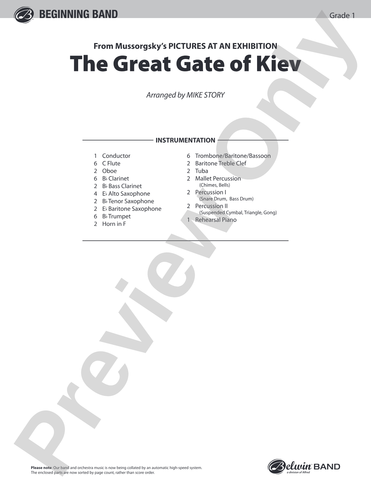 The Great Gate of Kiev (from Pictures at an Exhibition): Concert Band Conductor Score & Parts